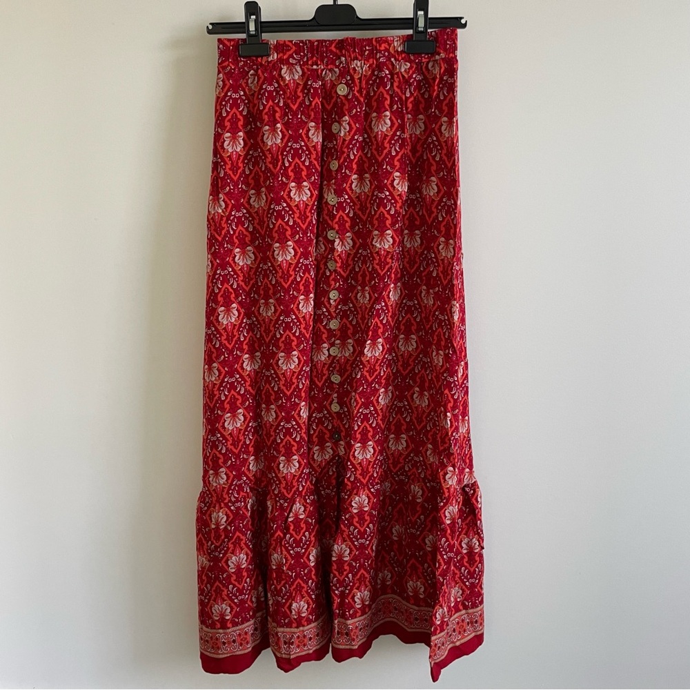 Bohemian Outsider red maxi skirt